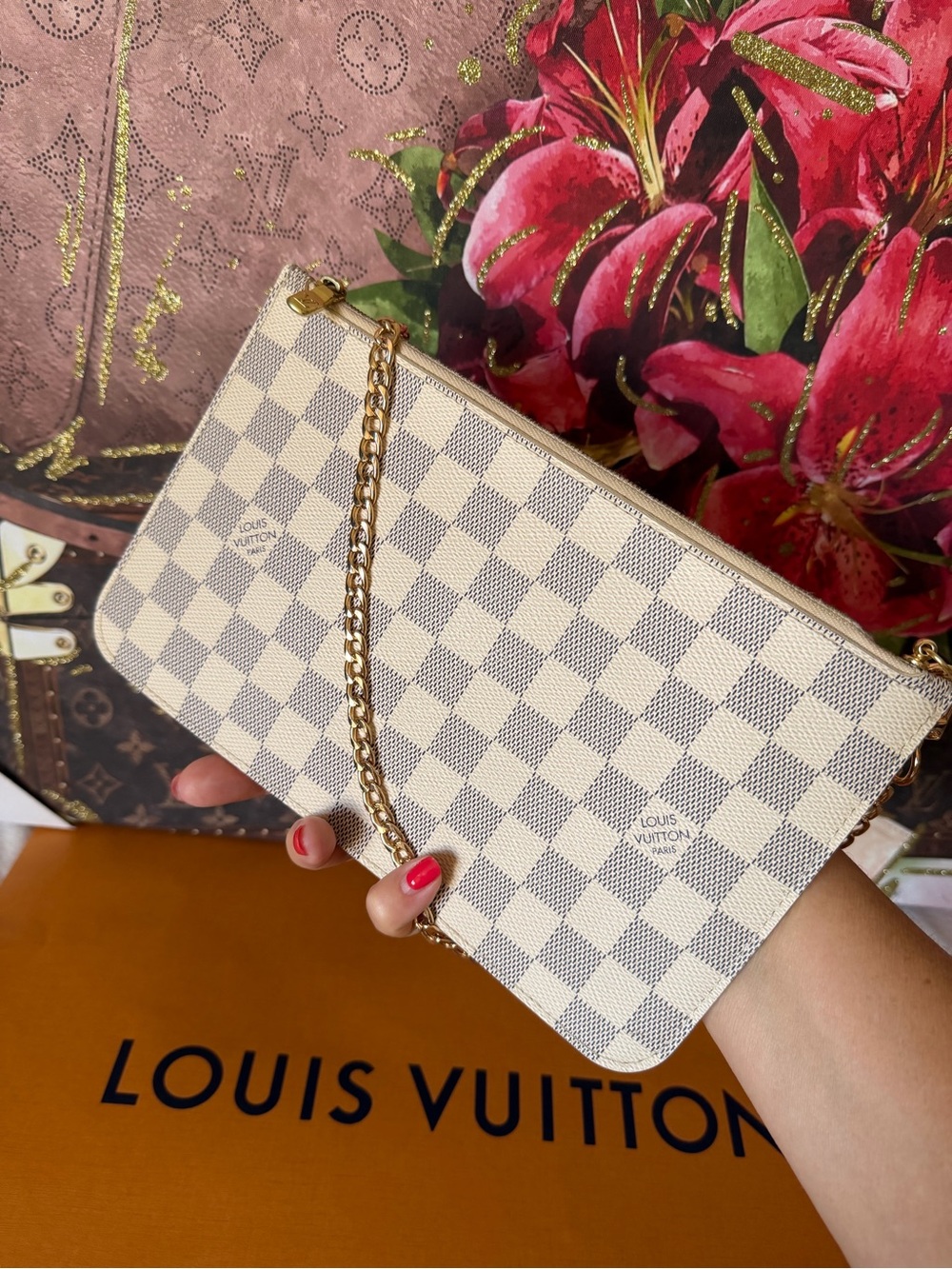Louis Vuitton Neverfull Pochette Purse Damier Azur